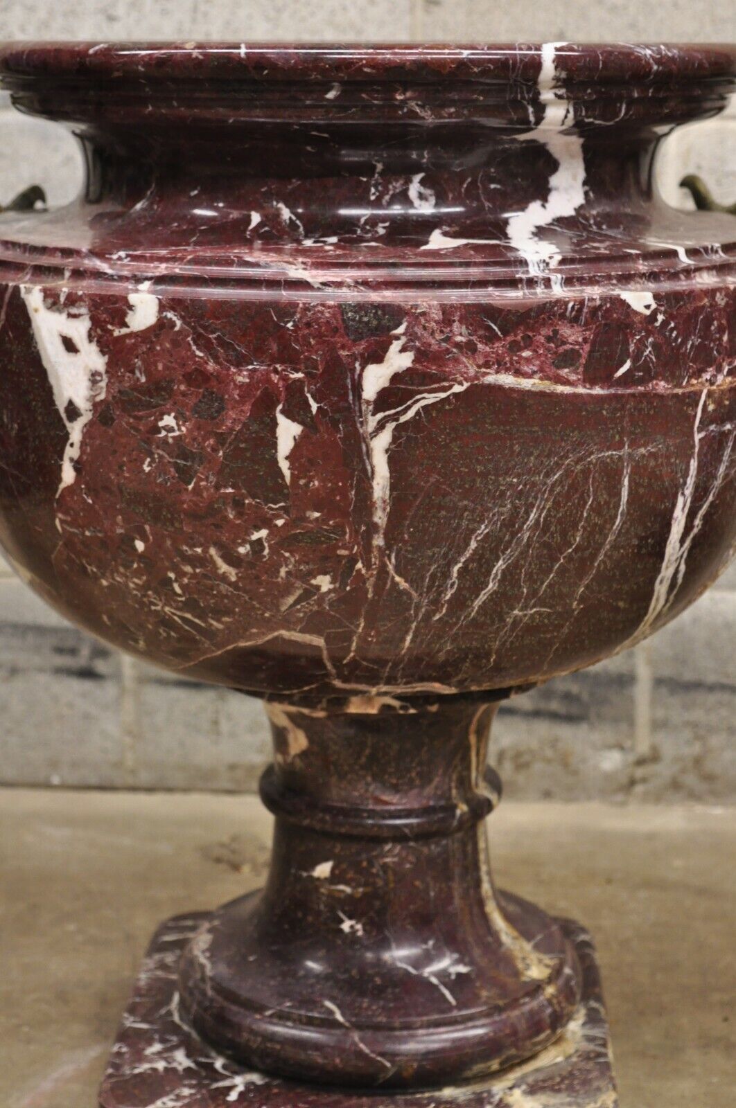 Large French Neoclassical Rouge Marble Bronze Rams Head Urn Planters - a Pair