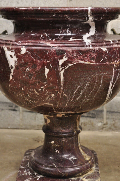Large French Neoclassical Rouge Marble Bronze Rams Head Urn Planters - a Pair