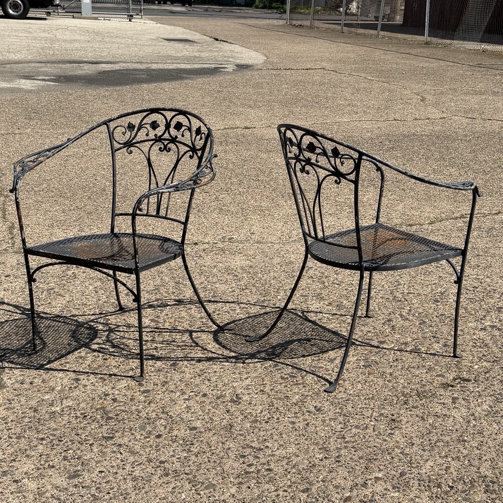 Salterini Style Wrought Iron Garden Patio Arm Chairs by Florentine Craft Studio