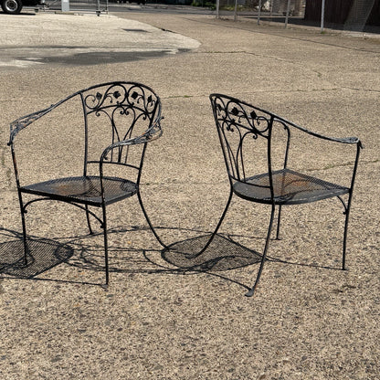 Salterini Style Wrought Iron Garden Patio Arm Chairs by Florentine Craft Studio