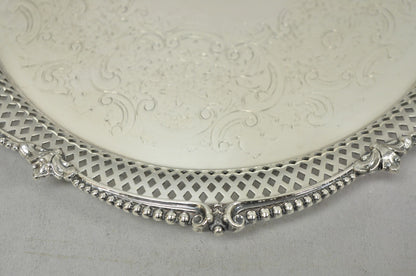 Vintage Barker Ellis English Edwardian Silver Plated Pierced Round Platter Tray