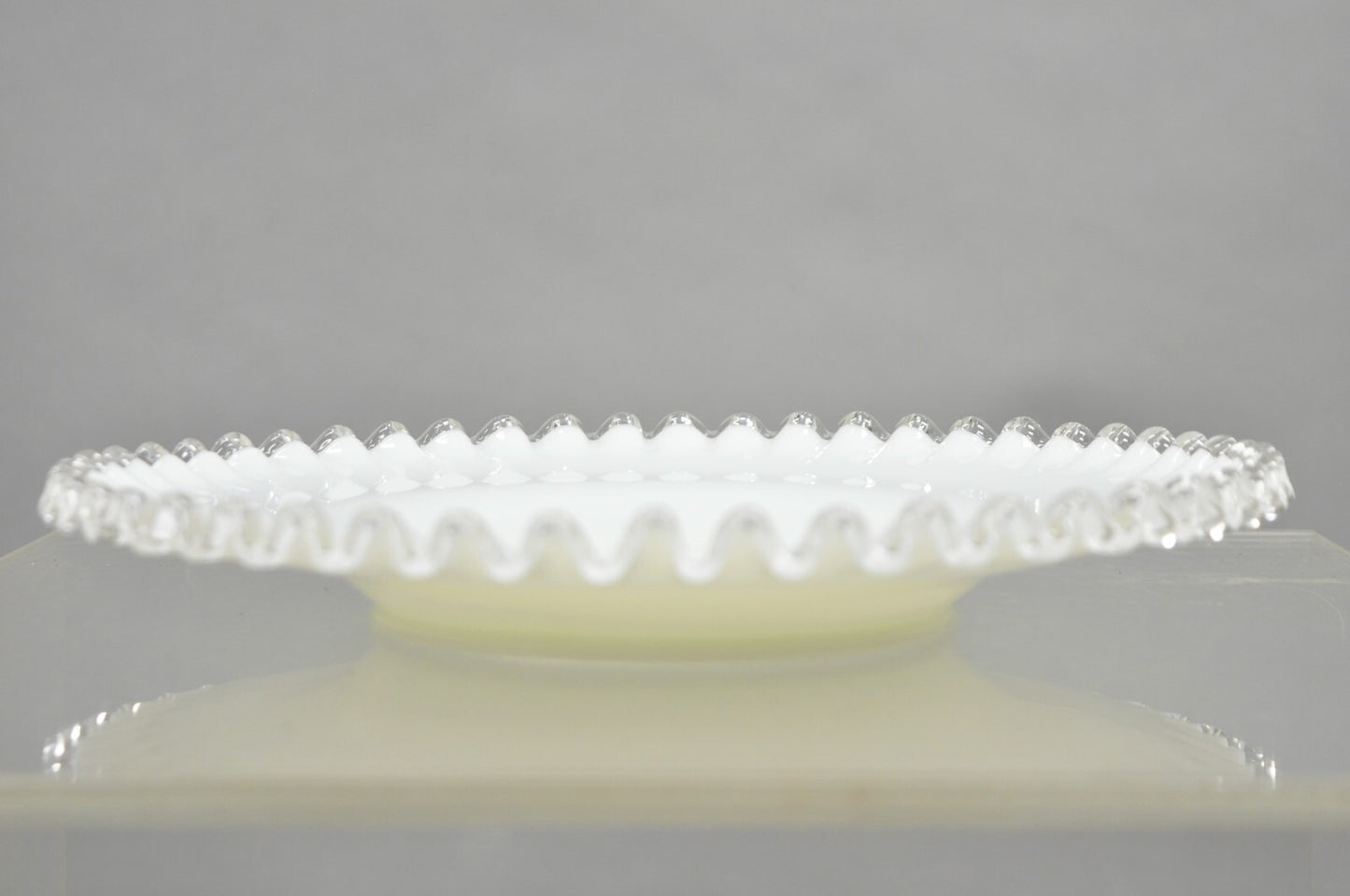 Vintage Fenton Silver Crest 12" Milk Glass Ruffled Edge Plate Platter - Set of 6