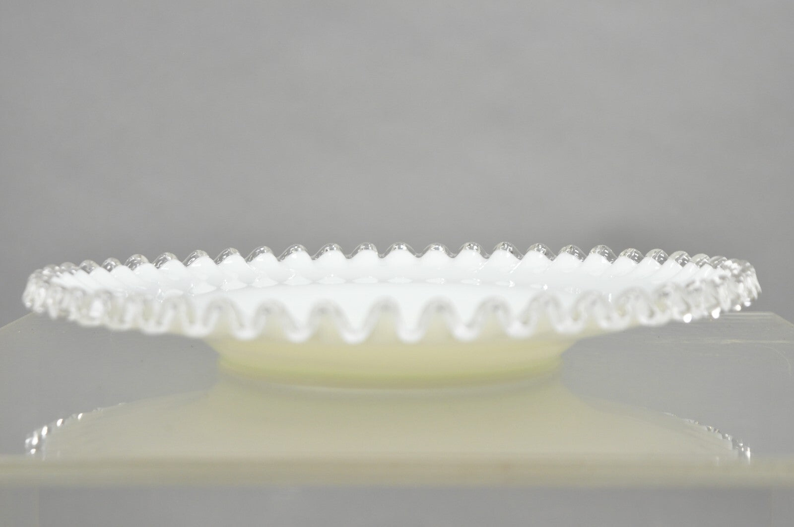 Vintage Fenton Silver Crest 12" Milk Glass Ruffled Edge Plate Platter - Set of 6