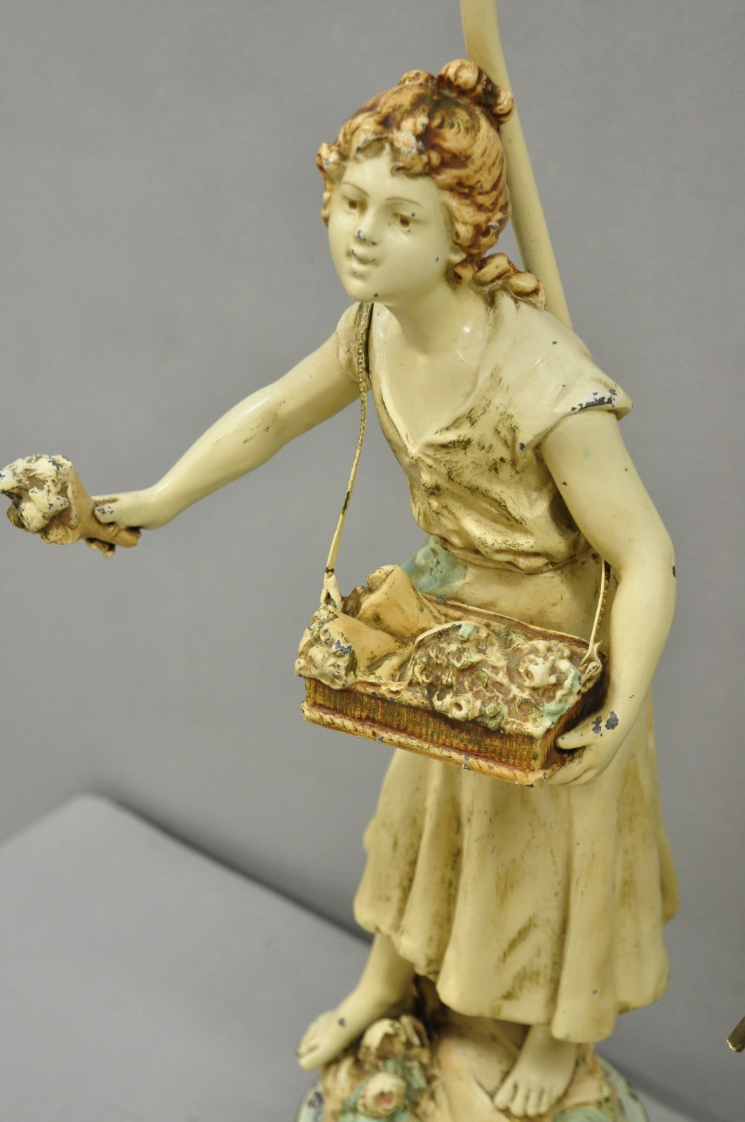 Vintage French Renaissance Moreau Metal Boy and Girl Figural Table Lamp - a Pair