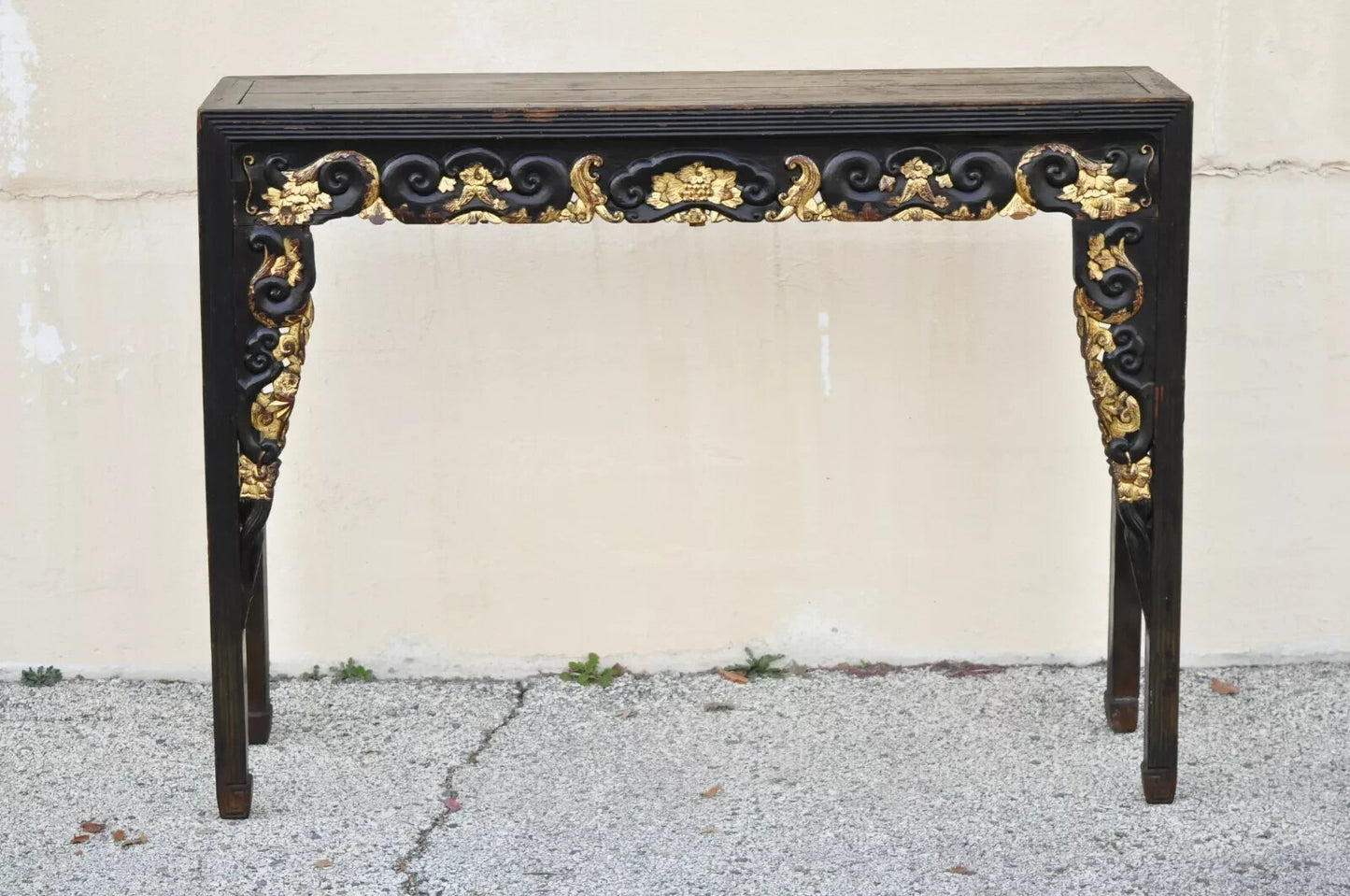 Antique Chinese Carved Hardwood Gold Gilt Tall Altar Console Hall Table