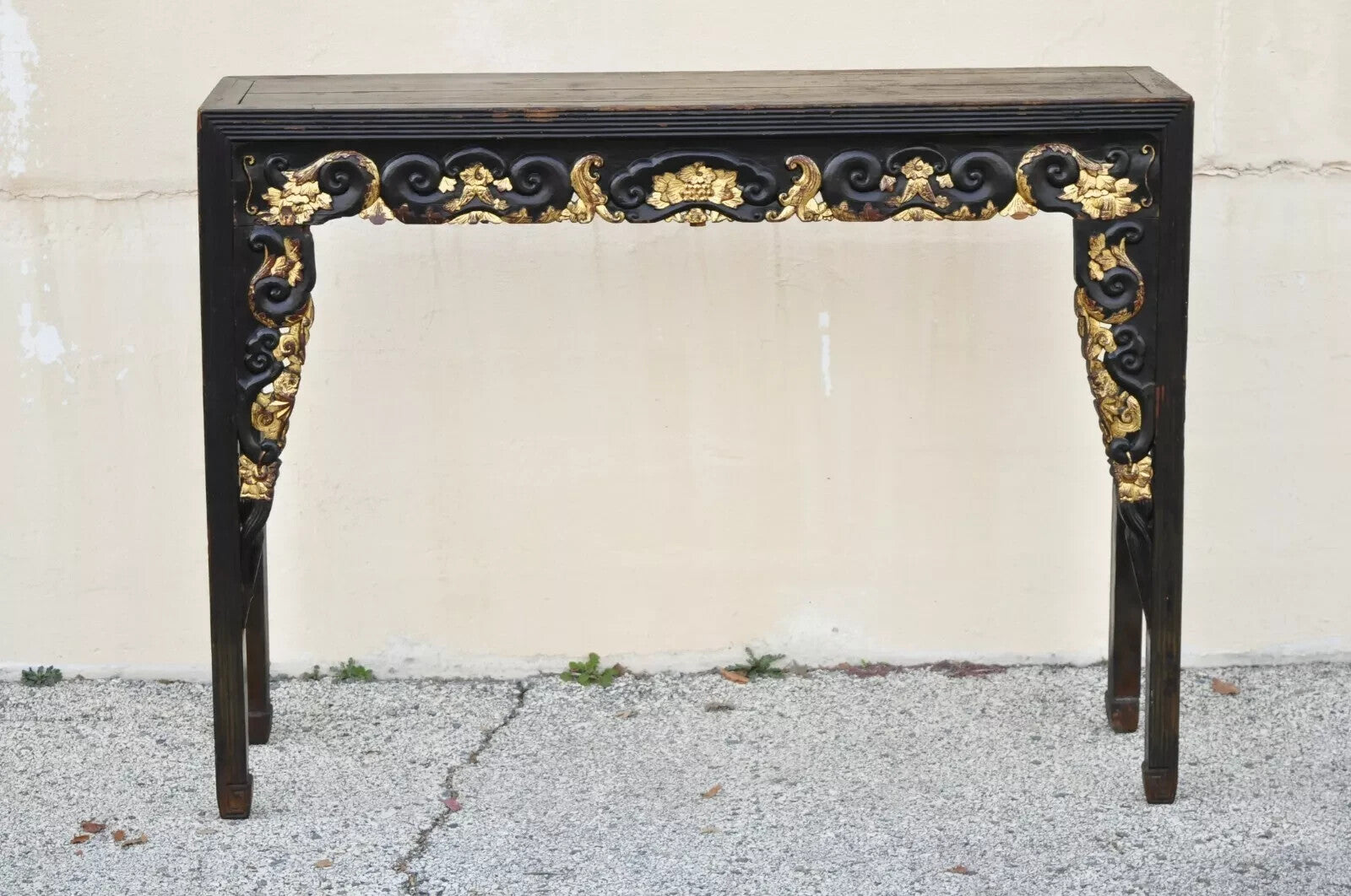 Antique Chinese Carved Hardwood Gold Gilt Tall Altar Console Hall Table