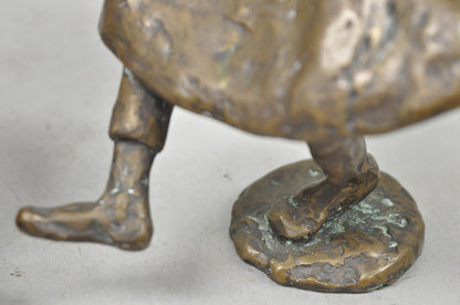 Vintage Brutalist Bronze Figural Dancing Rabbi Judaica Candlesticks - a Pair