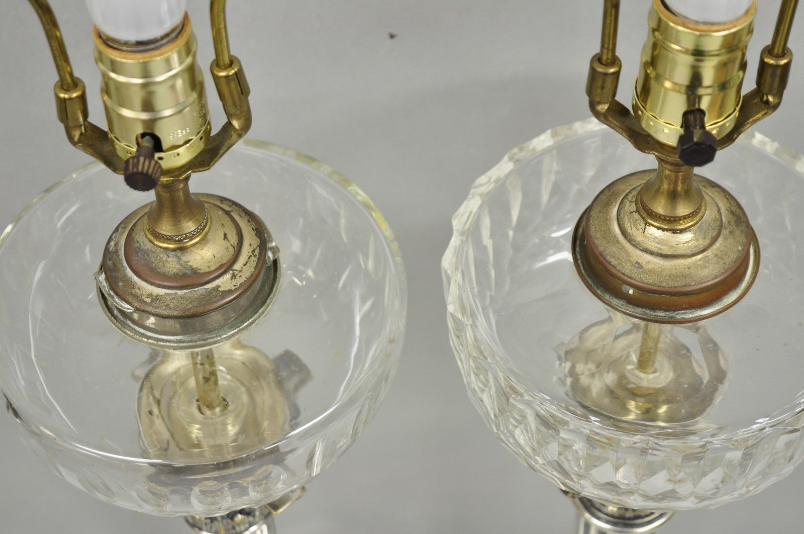 French Empire English Silver Plated Corinthian Column Table Lamp - Near Pair