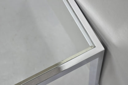 Mid Century Modern Polished Chrome Glass Top Square Occasional Side End Table