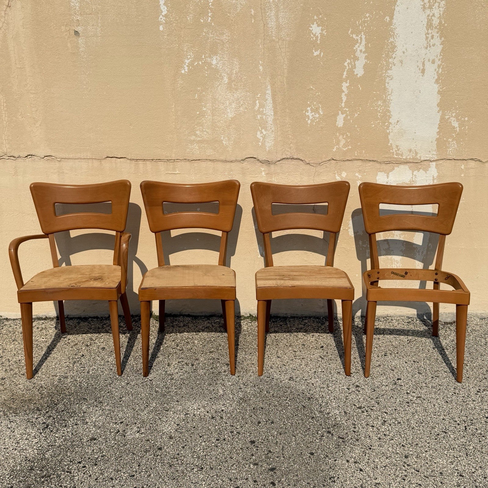Vintage Heywood Wakefield MCM Dog Bone Maple Dining Room Chairs - Set of 4