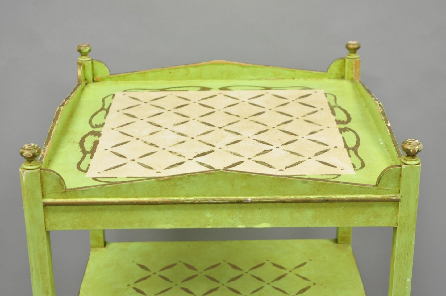 Vintage Italian Venetian Green Distress Painted 3 Tier French Country Side Table