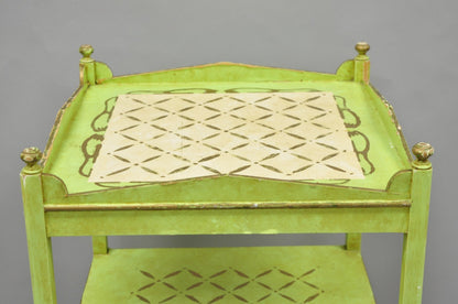 Vintage Italian Venetian Green Distress Painted 3 Tier French Country Side Table