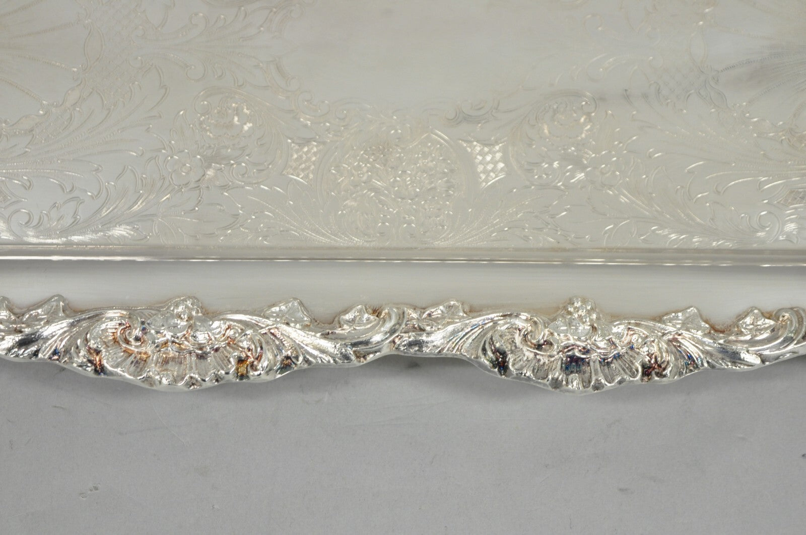 Vintage Leonard Victorian Ornate Silver Plated Narrow Trinket Dish Bar Tray