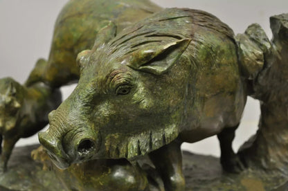James Tandi African Wild Boar Green Carved Verdite Hardstone Sculpture Figure