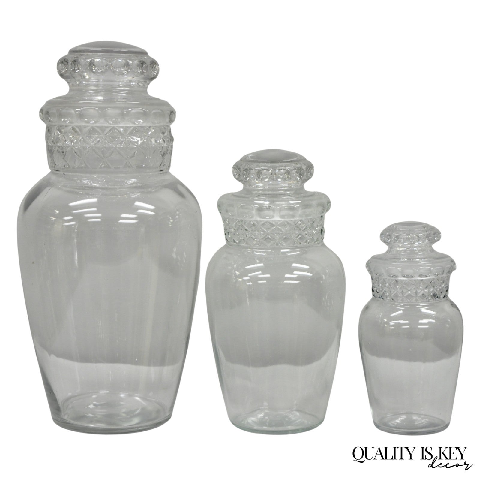 Vintage Tiffin Dakota Glass Apothecary Candy Jars Graduating Szs  - 3 Pc Set