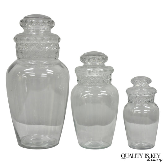 Vintage Tiffin Dakota Glass Apothecary Candy Jars Graduating Szs  - 3 Pc Set