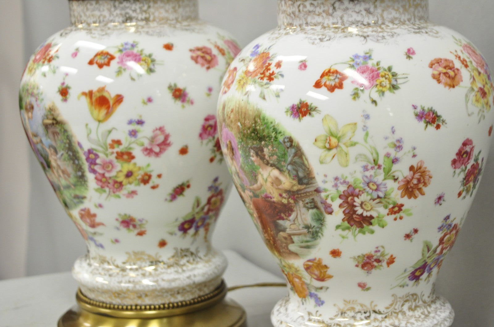 Victorian German Porcelain Ginger Jar Vase Meissen attr. French Table Lamp Pair