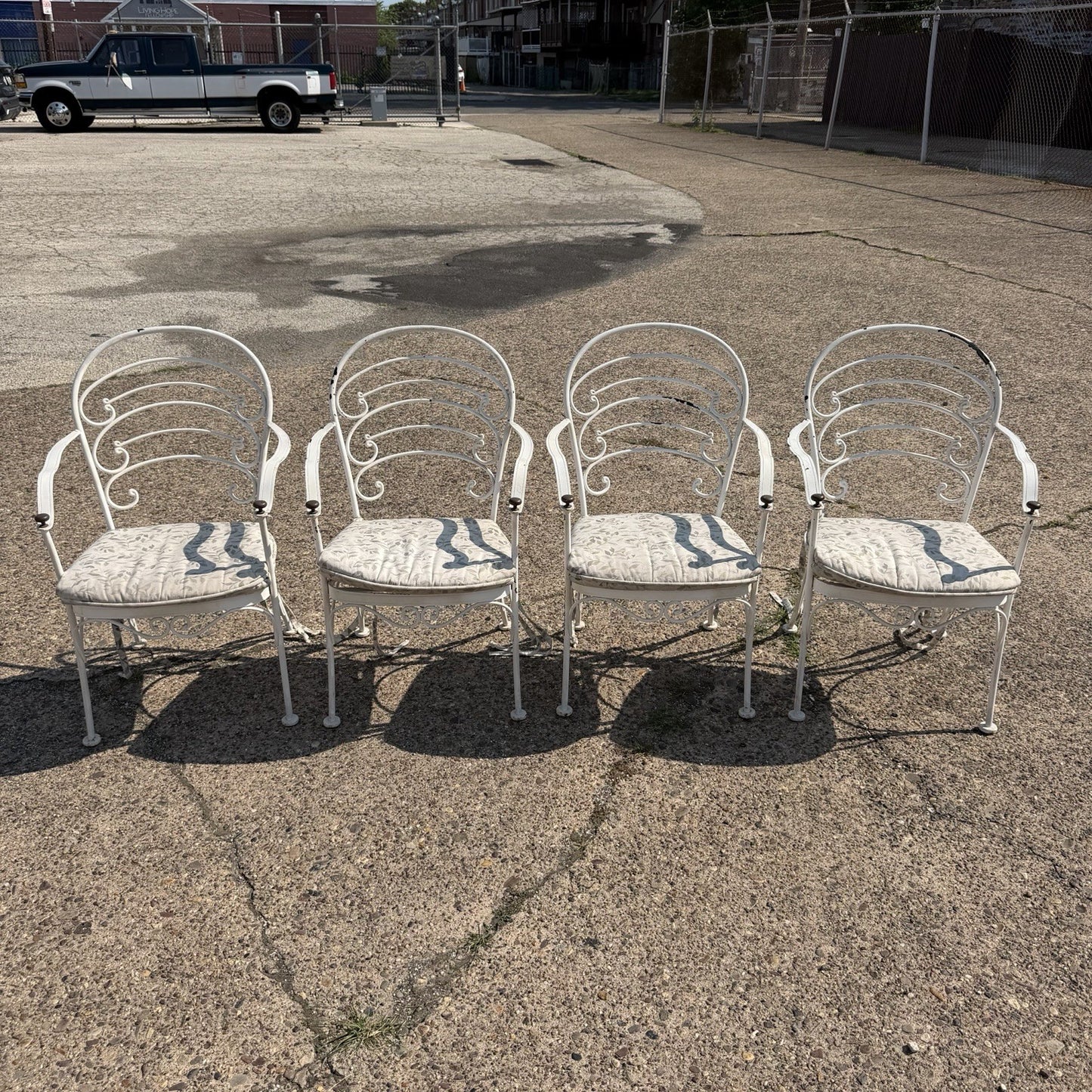 Wrought Iron Scrolling Patio Dining Arm Chairs by Crown Leisure - Set of 4