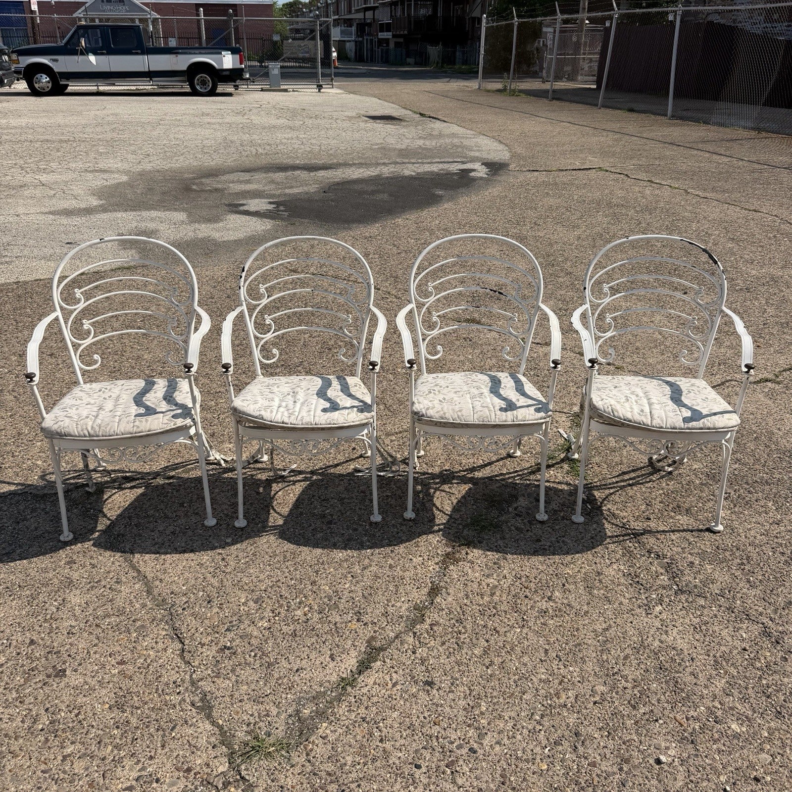 Wrought Iron Scrolling Patio Dining Arm Chairs by Crown Leisure - Set of 4