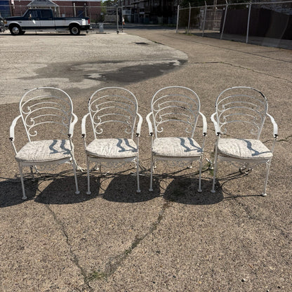 Wrought Iron Scrolling Patio Dining Arm Chairs by Crown Leisure - Set of 4