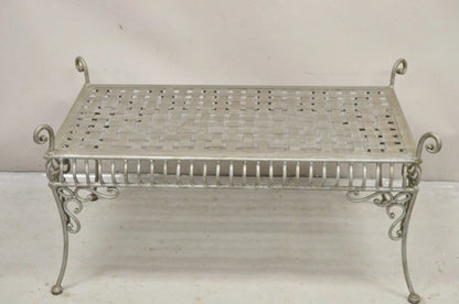 Decorator Wrought Iron Scrolling French Country Style Gray Lattice Bench