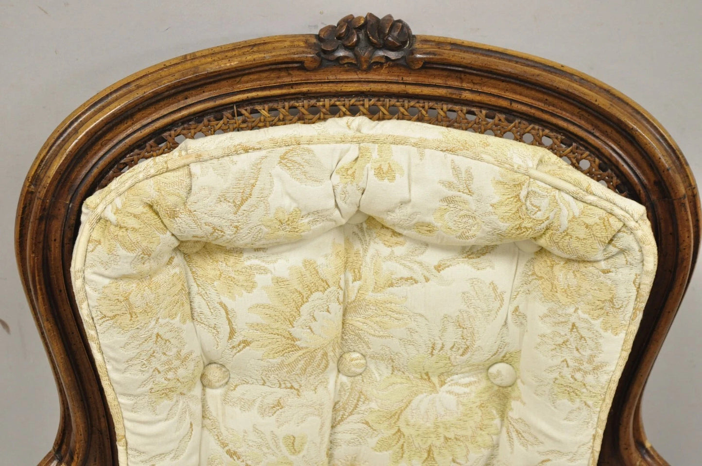 Vintage Heritage French Country Louis XV Style Cane Back Fauteuil Arm Chair