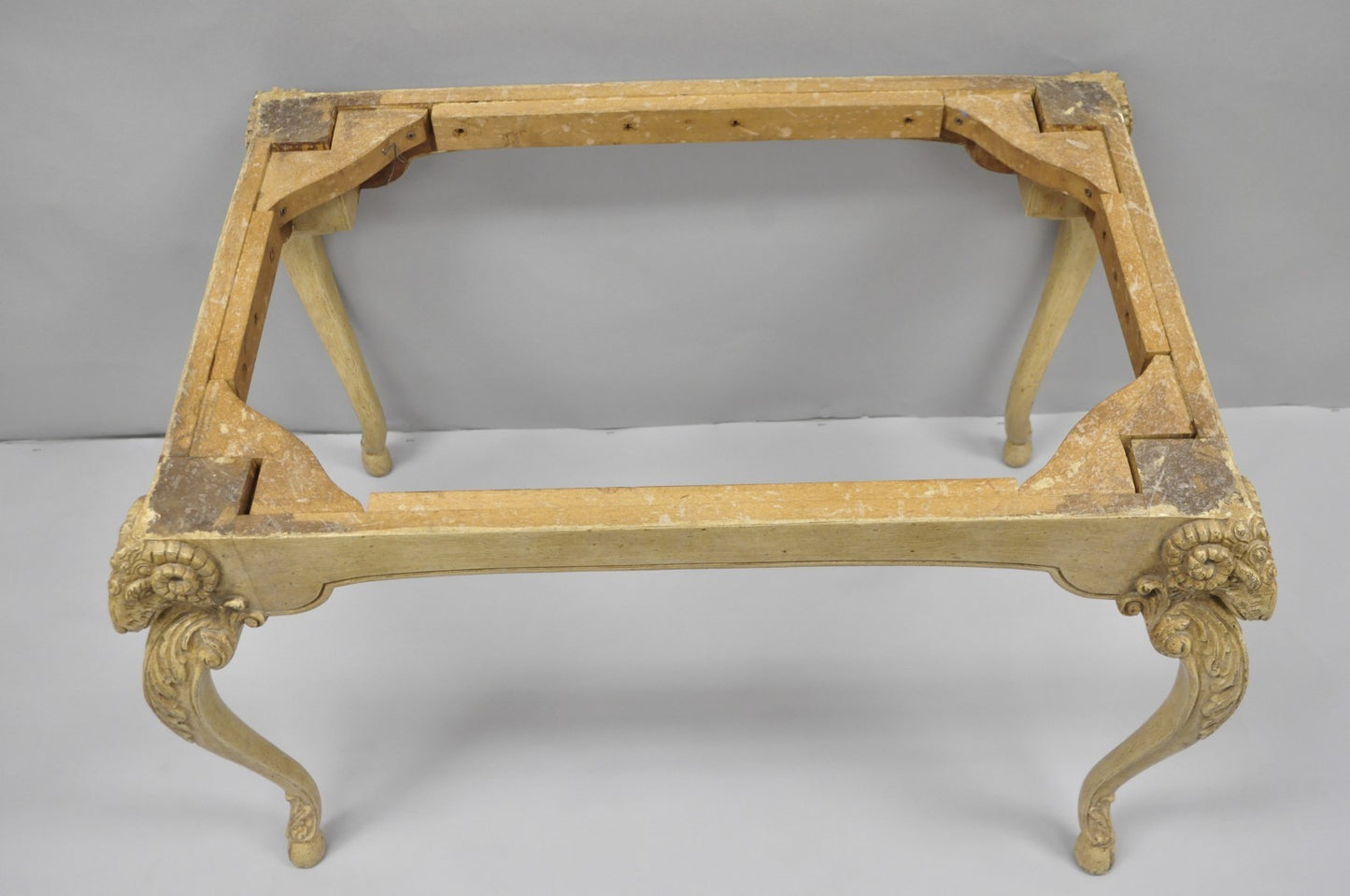 Vintage Italian Regency Rams Head Carved Hoof Foot Console Table Base