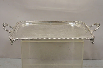 Ornate English Victorian Twin Handle Heavy Silver Plate Platter Tray