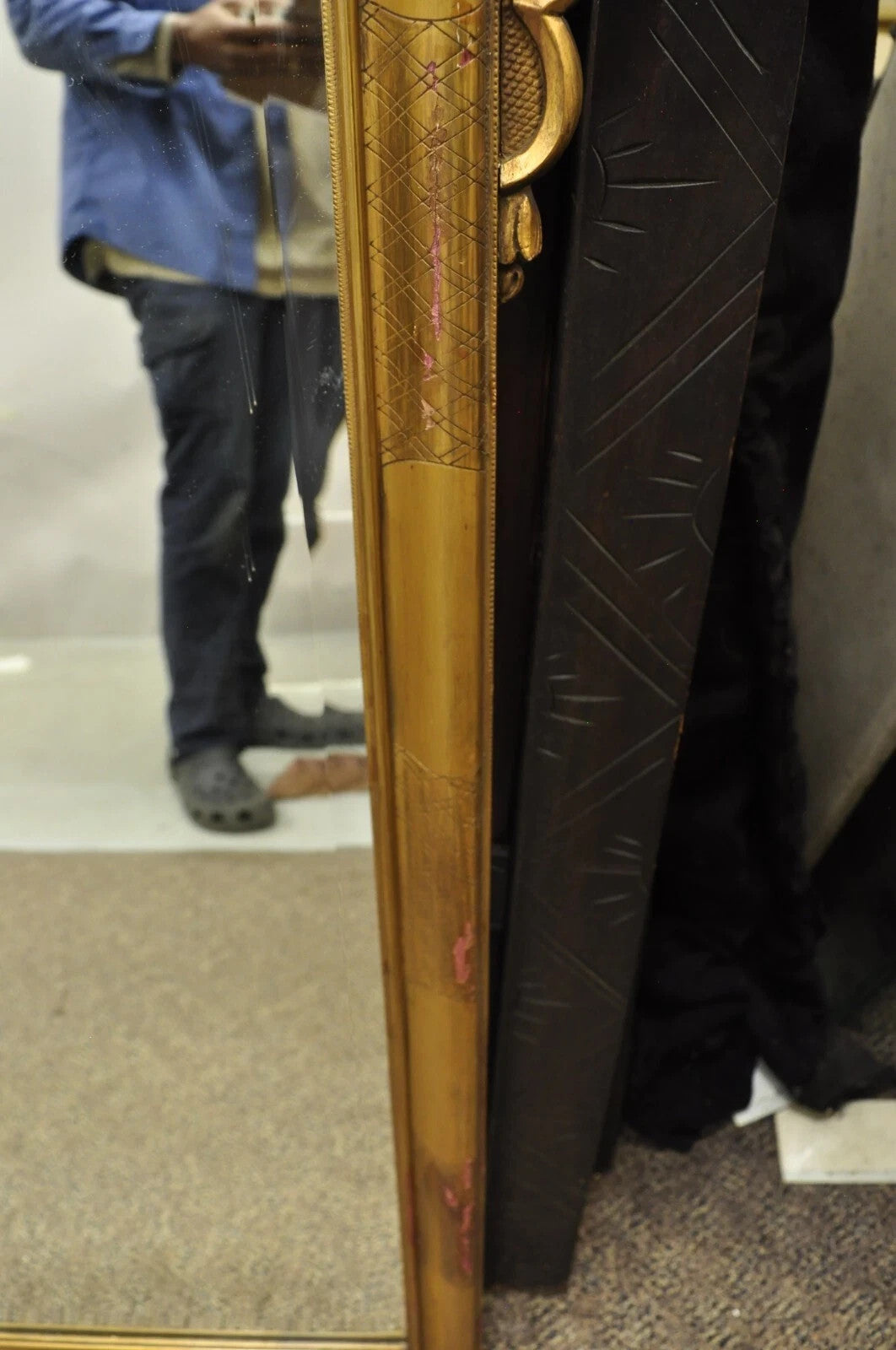 Antique French Rococo Gold Giltwood 65" Harvest Carved Fruit Basket Wall Mirror