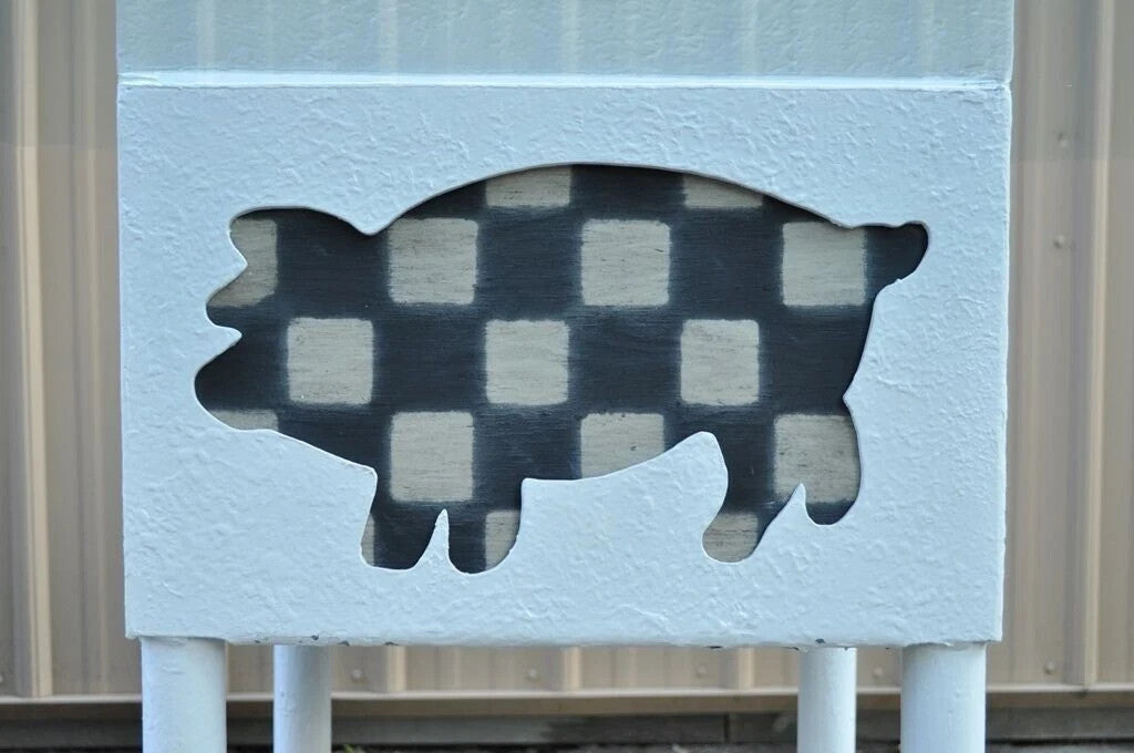 Farmhouse "Butcher" Cow & Pig Painted White & Black Metal & Glass Dining Table