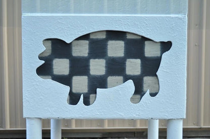 Farmhouse "Butcher" Cow & Pig Painted White & Black Metal & Glass Dining Table