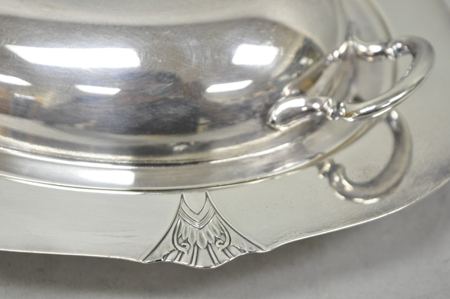 Vintage Victor SP Co Art Deco Silver Plated Covered Vegetable Serving Dish