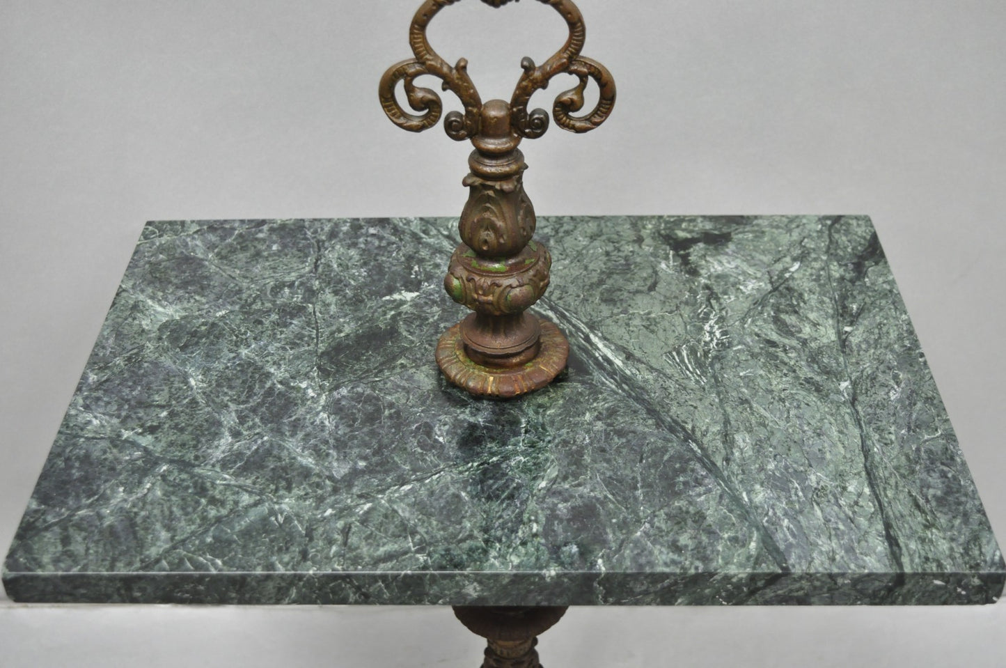 Antique Victorian Green Marble Cast Iron Pedestal Base Smoking Stand Side Table