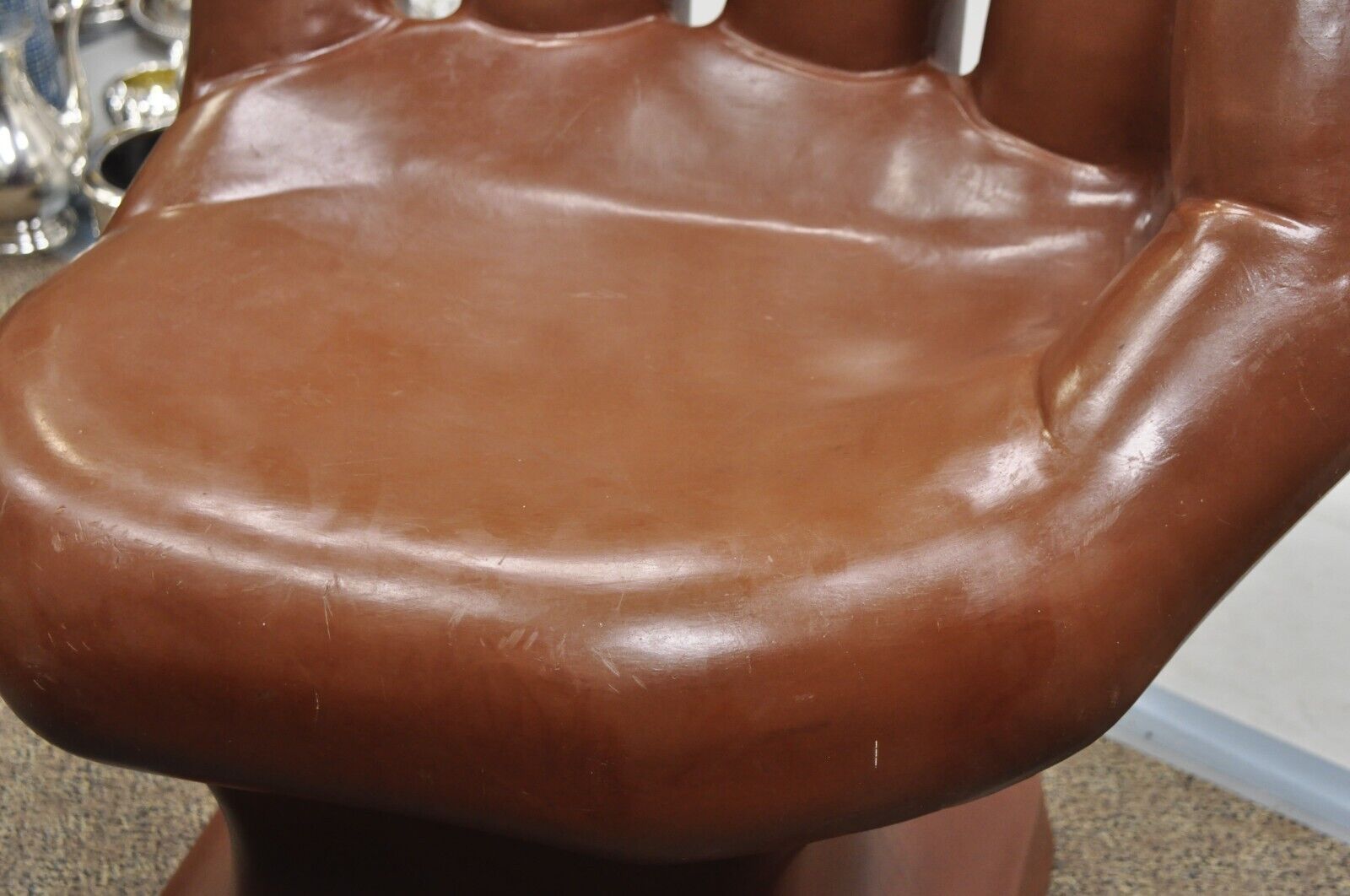 Vintage Mid Century Modern 1980s Brown Molded Plastic Hand Chair