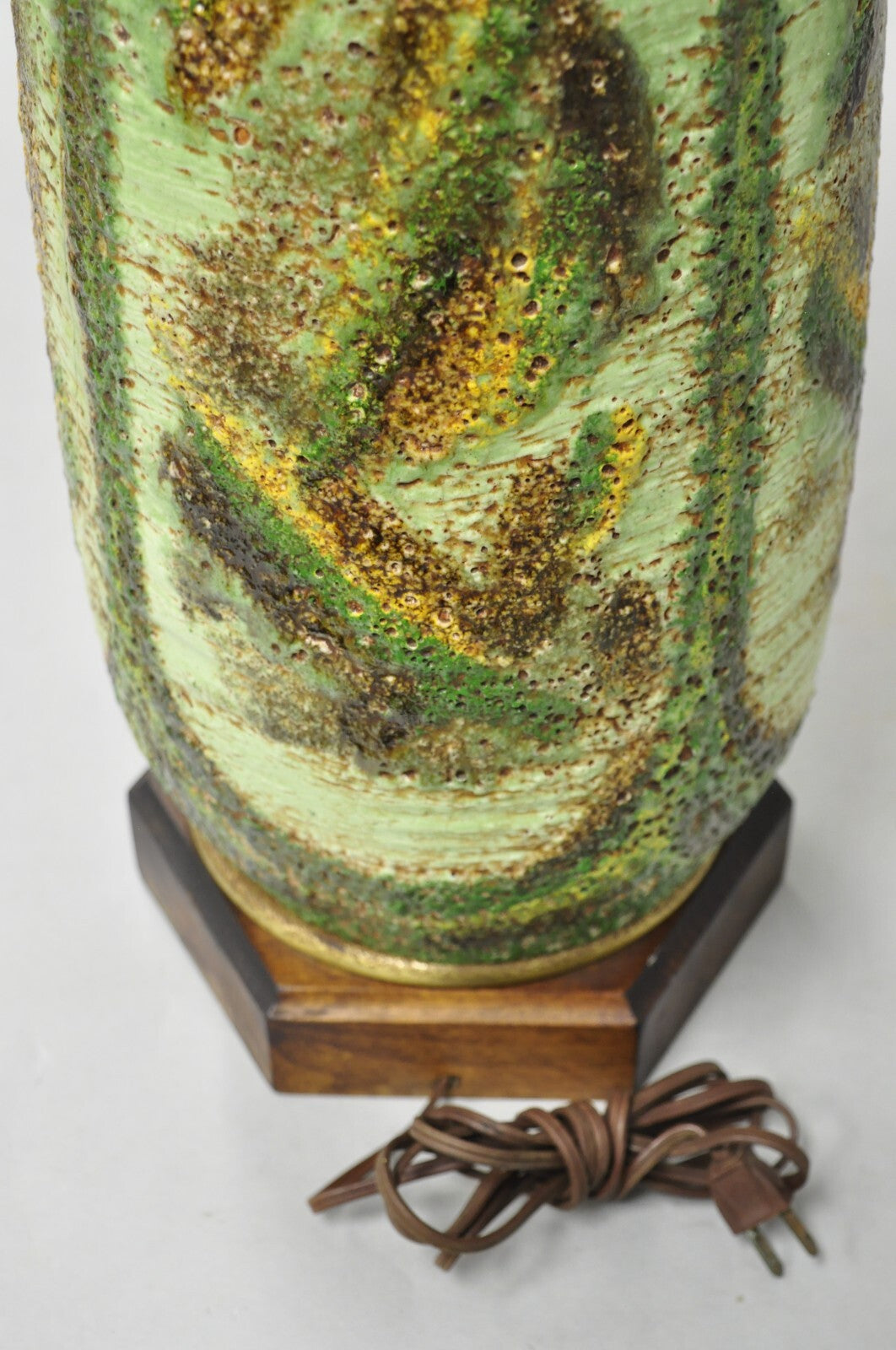 Vintage Italian Mid Century Modern Green Pottery Glazed Ceramic Tall Table Lamp