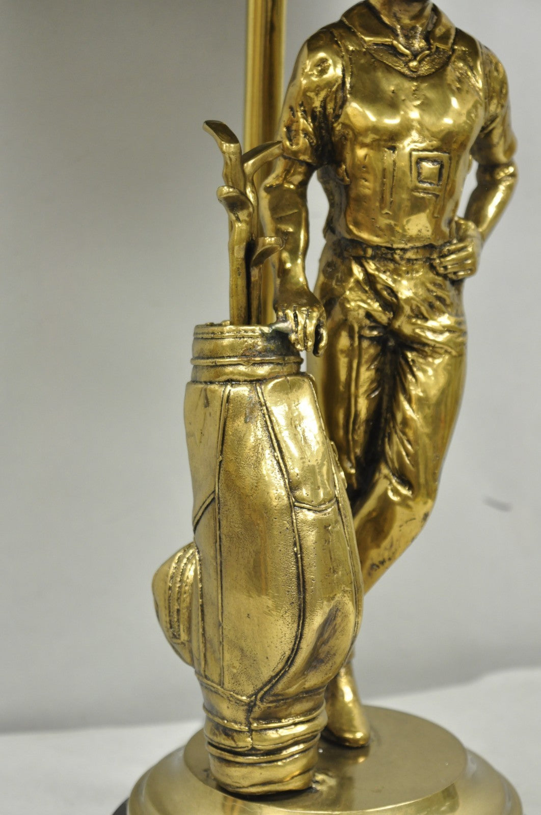 Vintage Maitland Smith Bronze Figure Golfer Sculpture Table Lamp w Leather Shade
