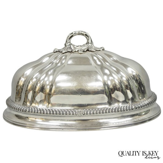 Antique English Victorian Large Silver Plated Scalloped Meat Serving Dome Cover