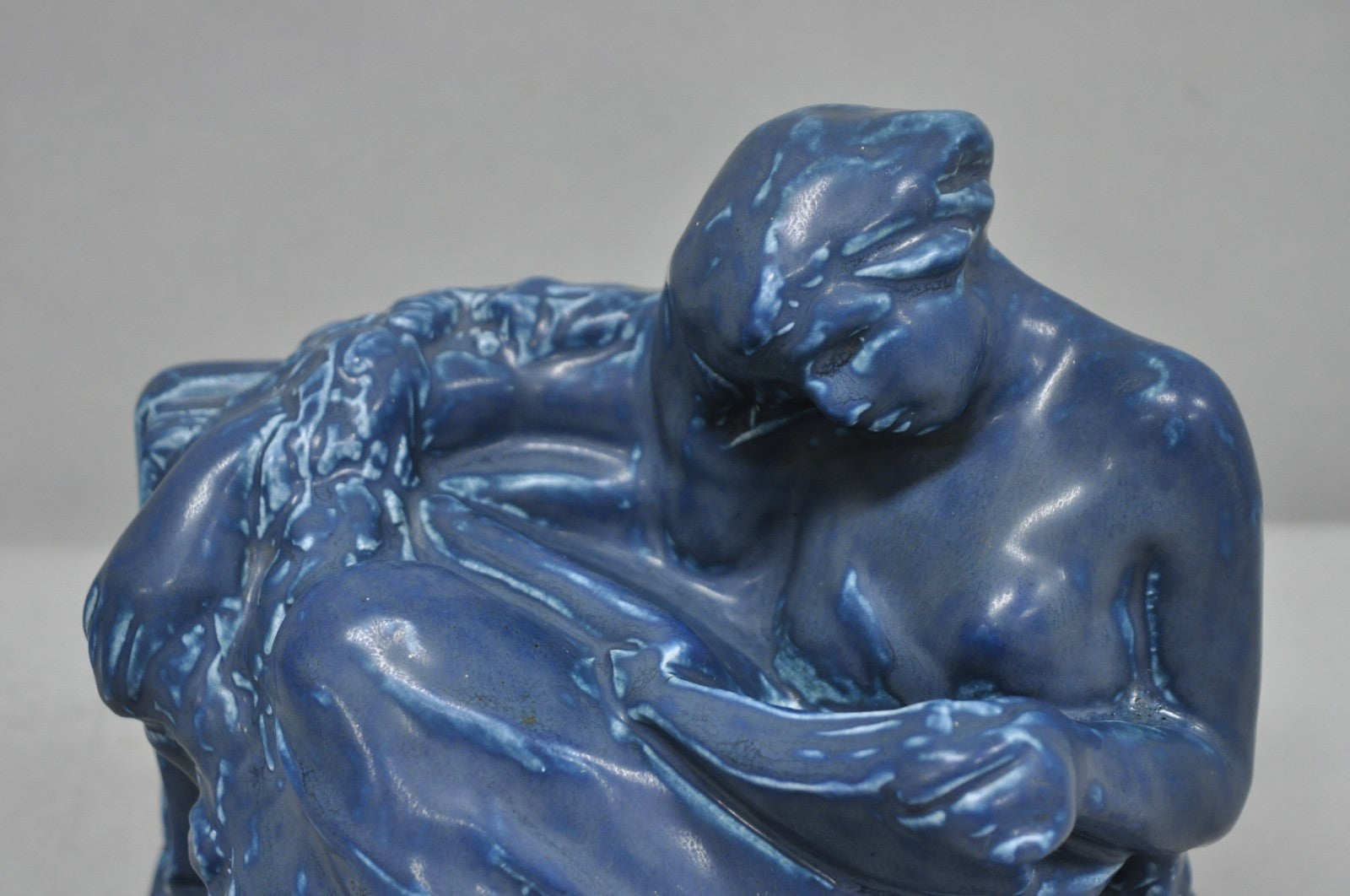 Antique Rookwood Blue Glazed Ceramic Nude Female Figure Reading Book Bookend