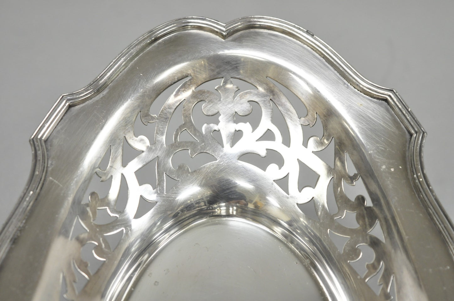 Antique Victorian Silver Plated Oval Reticulated Trinket Dish Tray by L.B.S. Co
