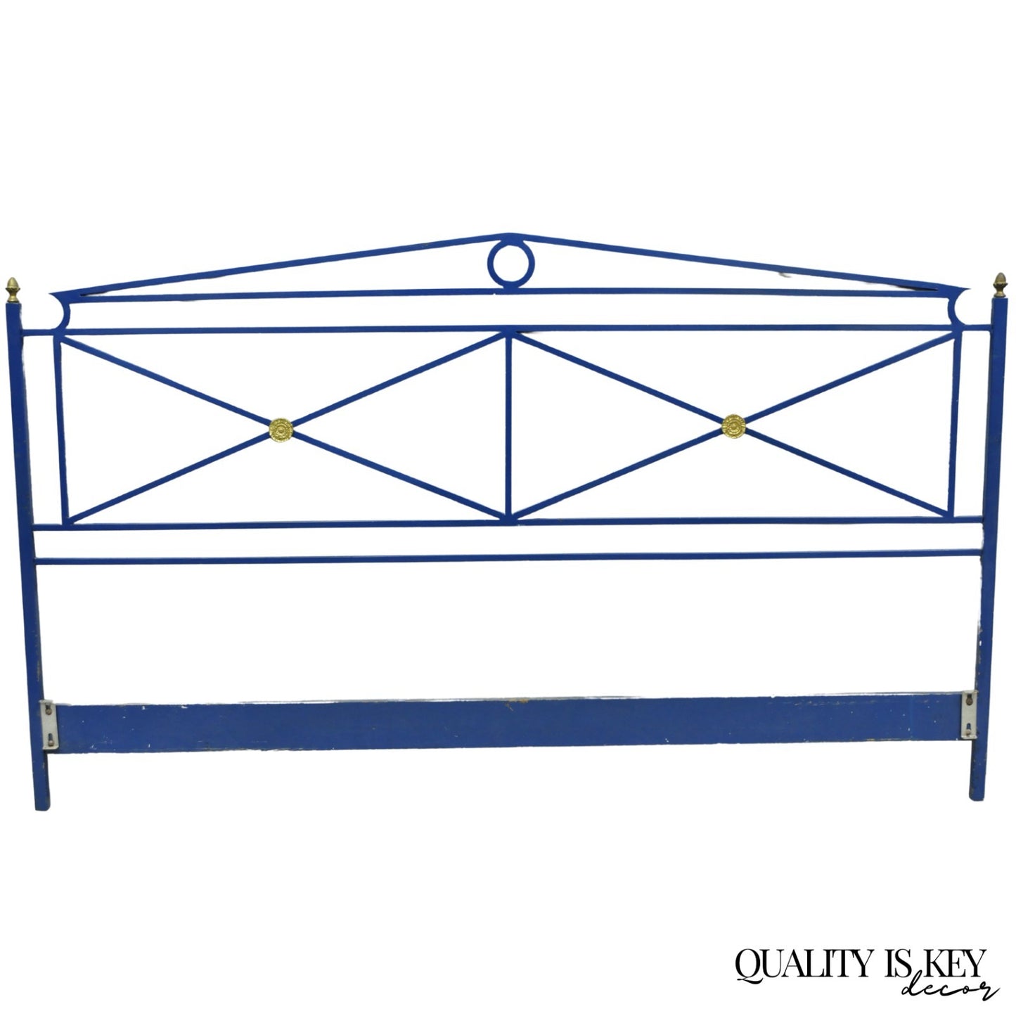 Vintage Italian Neoclassical Wrought Iron & Brass X-Frame King Sz Bed Headboard