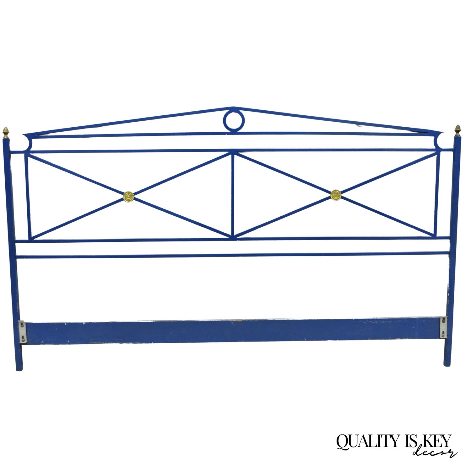 Vintage Italian Neoclassical Wrought Iron & Brass X-Frame King Sz Bed Headboard