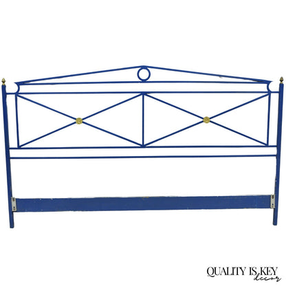 Vintage Italian Neoclassical Wrought Iron & Brass X-Frame King Sz Bed Headboard