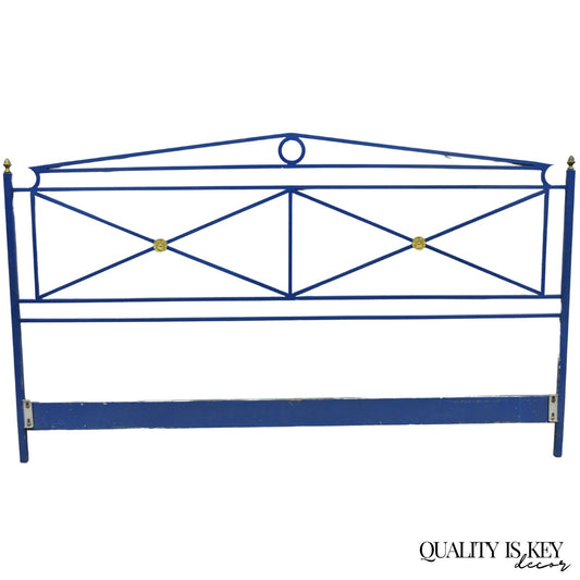 Vintage Italian Neoclassical Wrought Iron & Brass X-Frame King Sz Bed Headboard