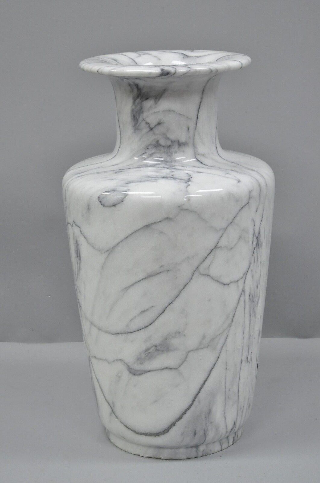 Vintage Oriental Large 28" White Carved Marble Painted Tiger Vase Vessel