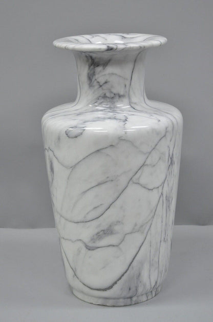 Vintage Oriental Large 28" White Carved Marble Painted Tiger Vase Vessel