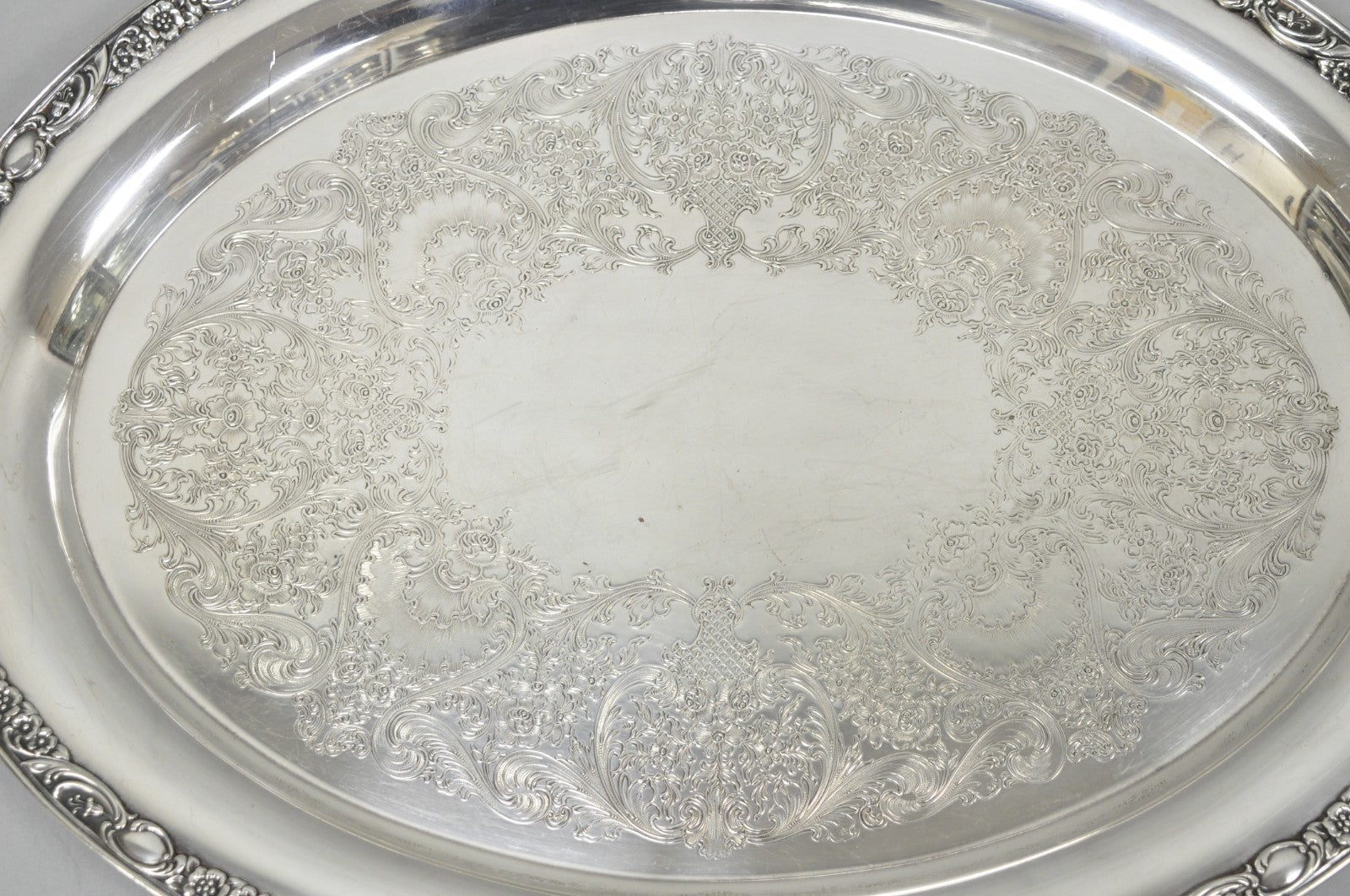 Vintage WM Rogers & Son "Victorian Rose" Silver Plated Oval Serving Platter Tray