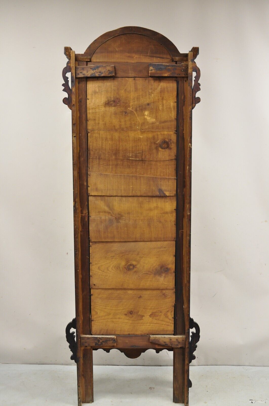 Antique Victorian Carved Walnut Tall Hall Entryway Pier Mirror with Figures