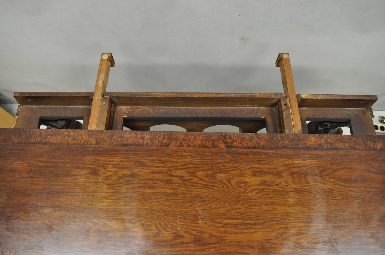 Antique Italian Renaissance Figural Carved Griffin Oak Flip Top Library Table