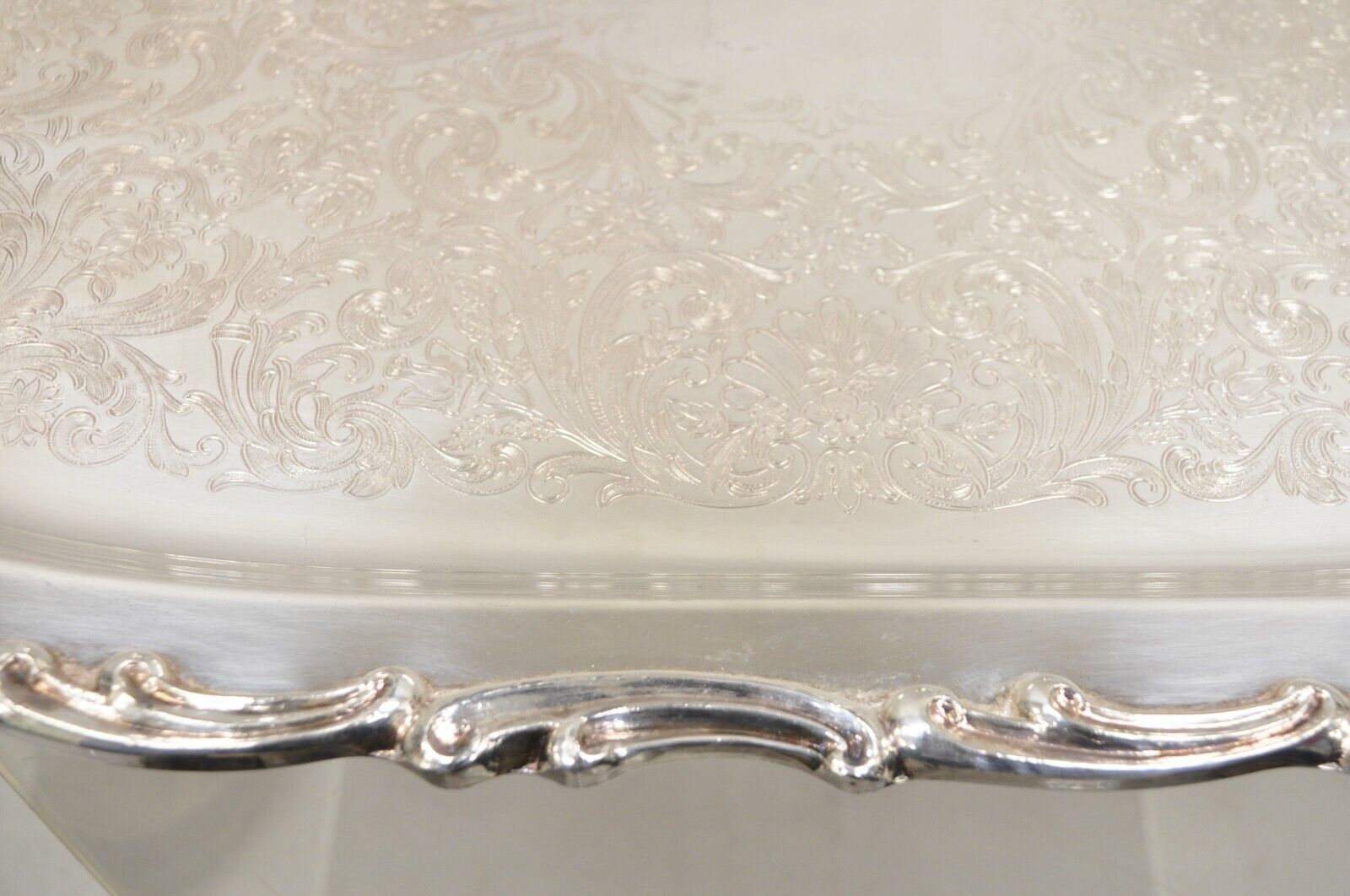 Vintage Leonard Regency Style Silver Plated Ornate Serving Platter Tray