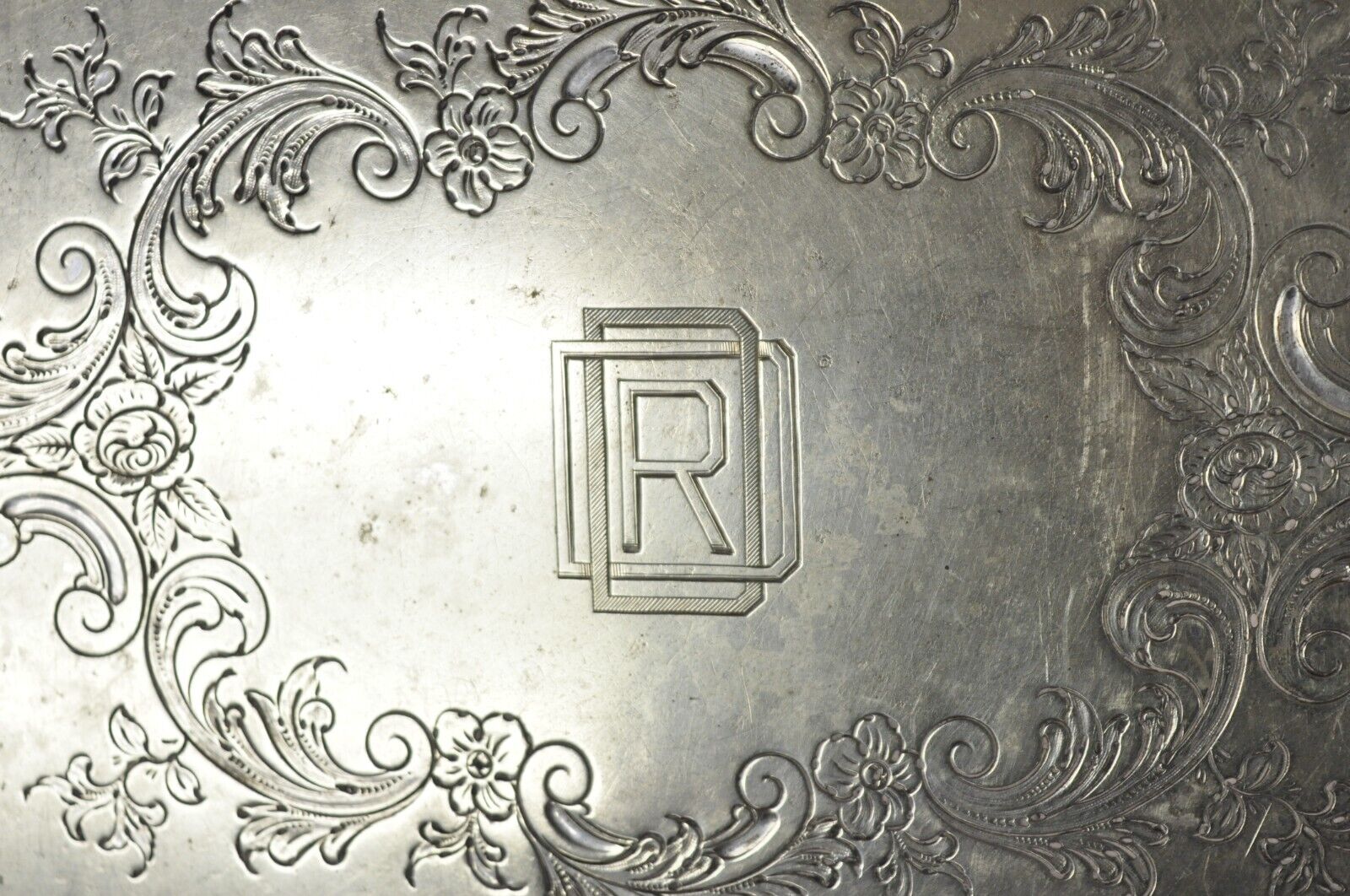 Antique English Victorian Silver Plated Oval Serving Platter Tray "RDD" Monogram